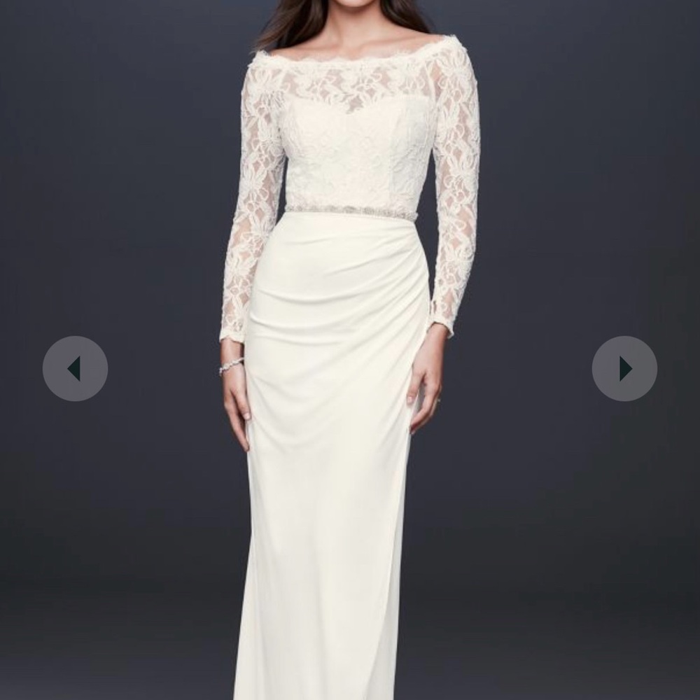 Cream Off-the-Shoulder Long Sleeve Bridal Gown